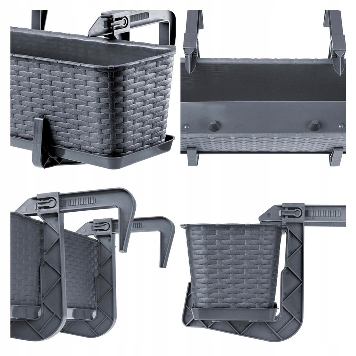 4x SKRZYNKA BALKONOWA DONICZKA DONICA 60cm Z UCHWYTAMI GRAFITOWA