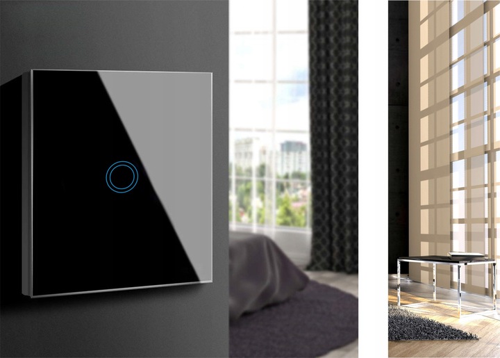 WŁĄCZNIK WYŁĄCZNIK ŚWIATŁA SZKLANY DOTYKOWY POJEDYNCZY CZARNY SZKŁO CZARNE