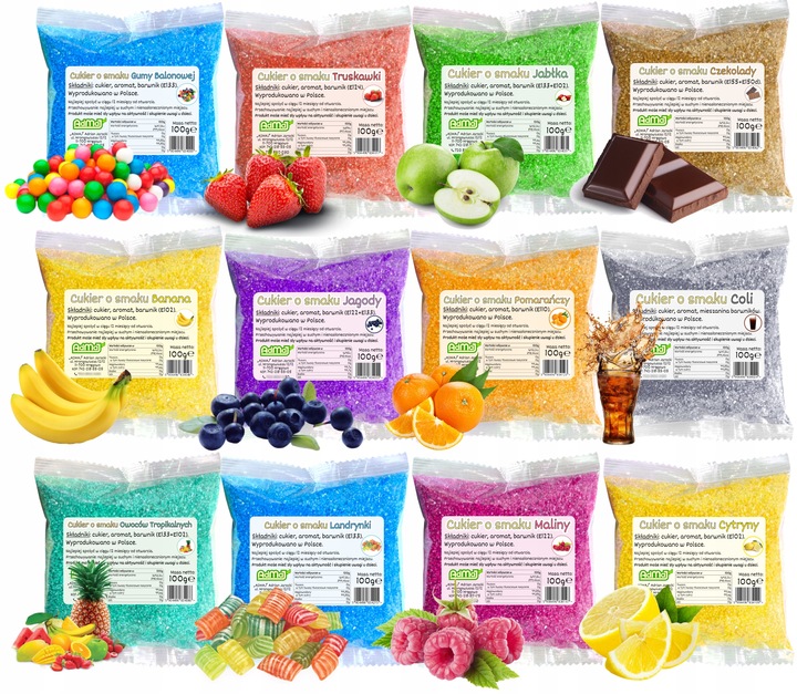 Cukier 12x 100g Kolorowy Do Waty w Saszetkach + Posypki Słomki