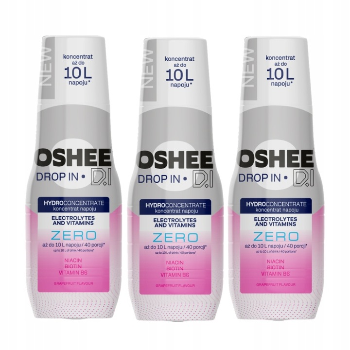 3x Hydrokoncentrat OSHEE Drop In ZERO Elektrolity Witaminy Grejpfrut