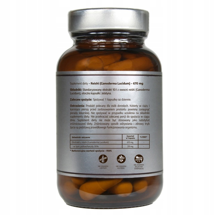 Grzyb Reishi - Ganoderma Lucidum - ekstrakt 670 mg Odporność Relaks Stres