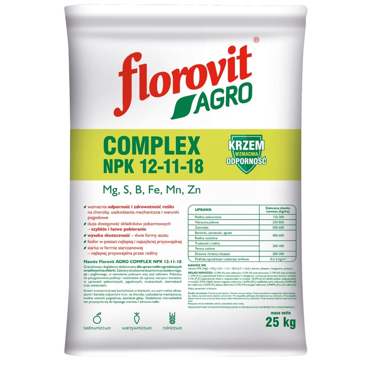 Nawóz Florovit Agro Complex NPK 12-11-18 25kg NISKA ZAWARTOŚĆ CHLORKÓW