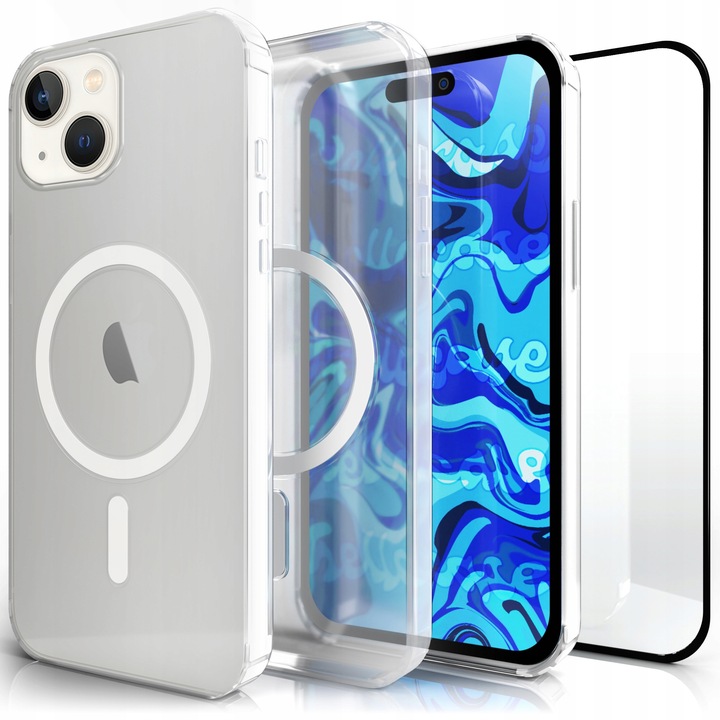 Etui Magsafe Do iPhone 15 (Magnetyczne Pancerne Clear Obudowa) +SZKŁO 5D 9H