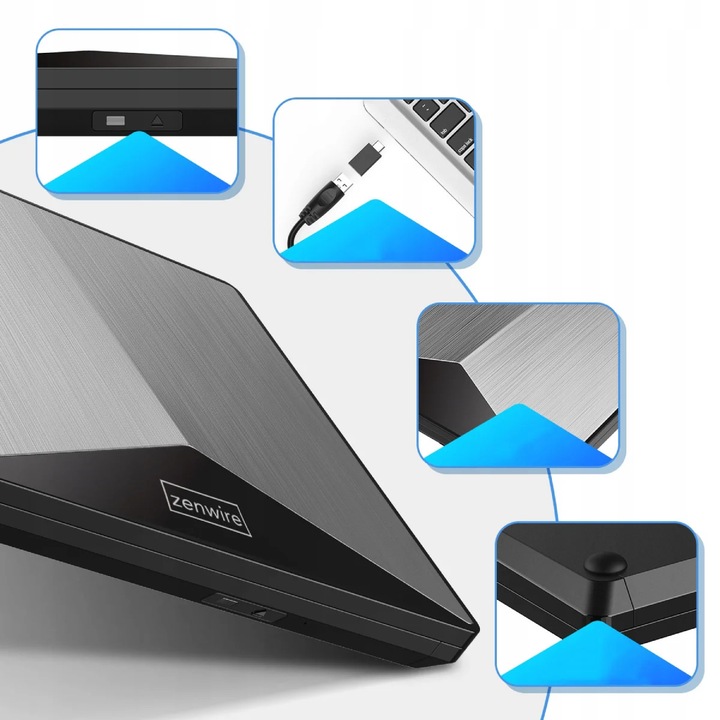 Zewnętrzny Napęd Odtwarzacz DVD CD USB-C 3.0 Nagrywarka do Laptopa Komputer