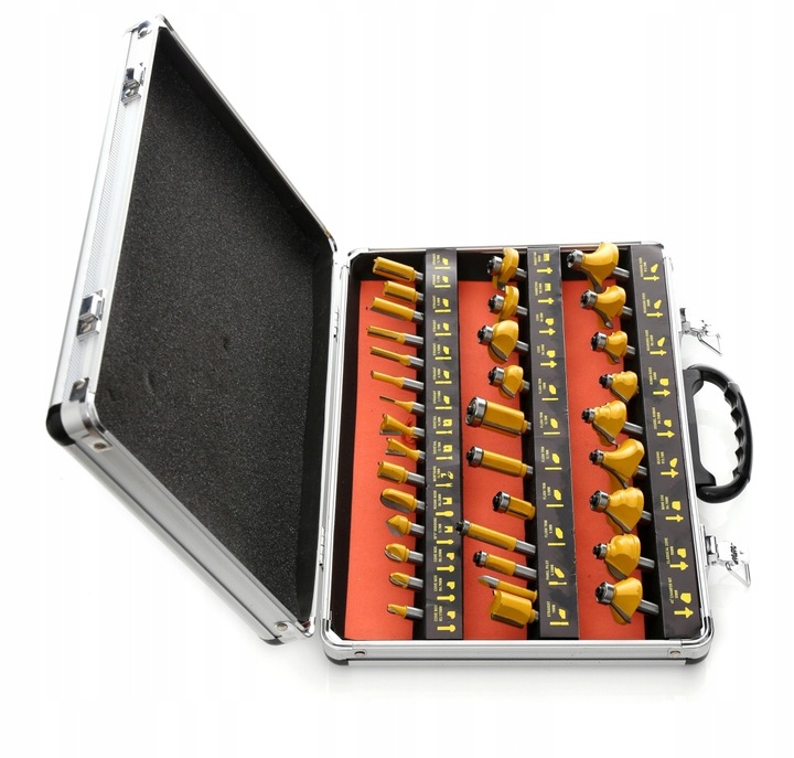 FREZY DO DREWNA 8mm KSZTAŁTOWE 35el TWARDE OSTRE ZESTAW W WALIZCE FREZ