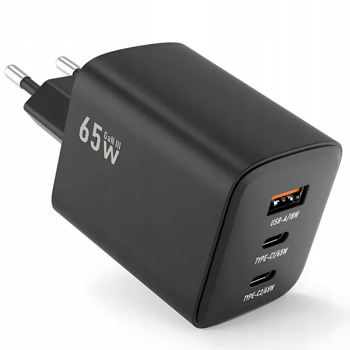 ŁADOWARKA SIECIOWA SZYBKA 65W GaN USB 2x USB-C PD QC 4.0 MOCNA UNIWERSALNA