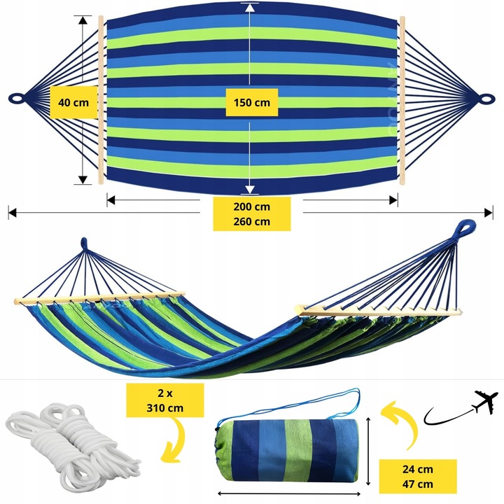 HAMAK OGRODOWY DWUOSOBOWY XXL 2 Osobowy Turystyczny Z DRĄŻKIEM DUŻY