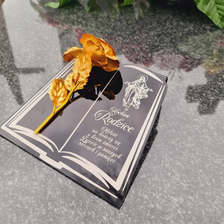 DEKORACJA na grób GRAWEROWANY ZNICZ podstawka na cmentarz RÓŻA DLA