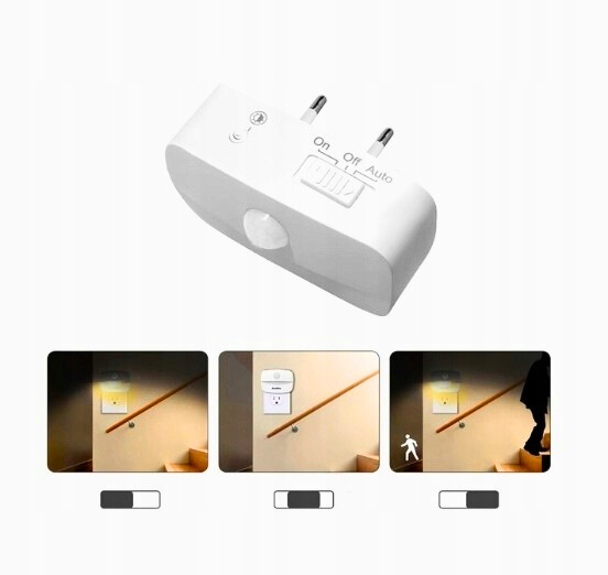 Lampka nocna DO GNIAZDKA LED z czujnikiem 3 TRTBY ŚWIATŁA ruchu kontaktu