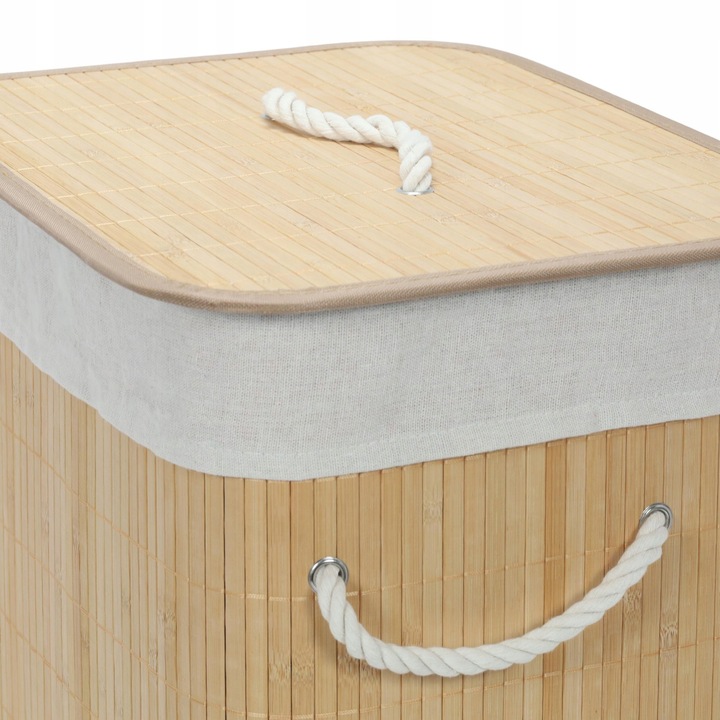 KOSZ NA PRANIE BAMBUSOWY BEŻOWY 60L Z WYJMOWANYM WORKIEM 40 X 30 X 50