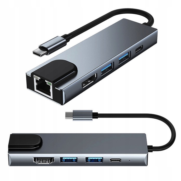 Adapter HUB 5w1 USB-C przejściówka USB 2.0 PD HDMI 4K SD LAN