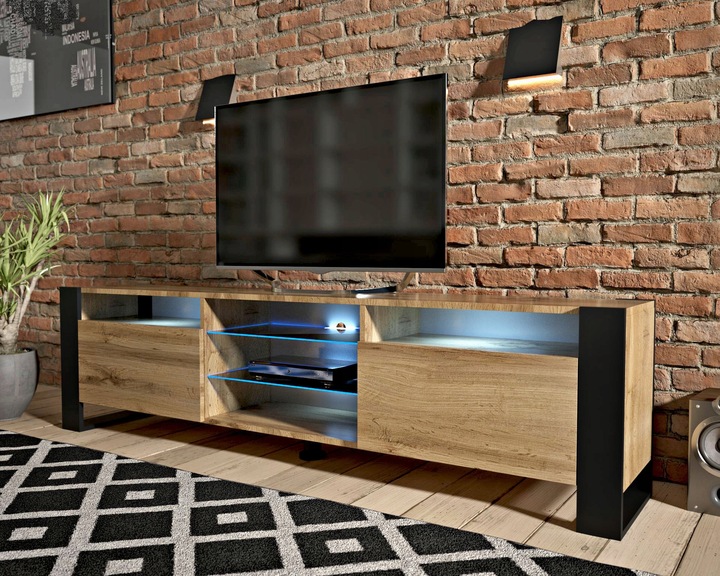 Szafka RTV pod telewizor LOFT 200 200cm loftowa dąb wotan LED