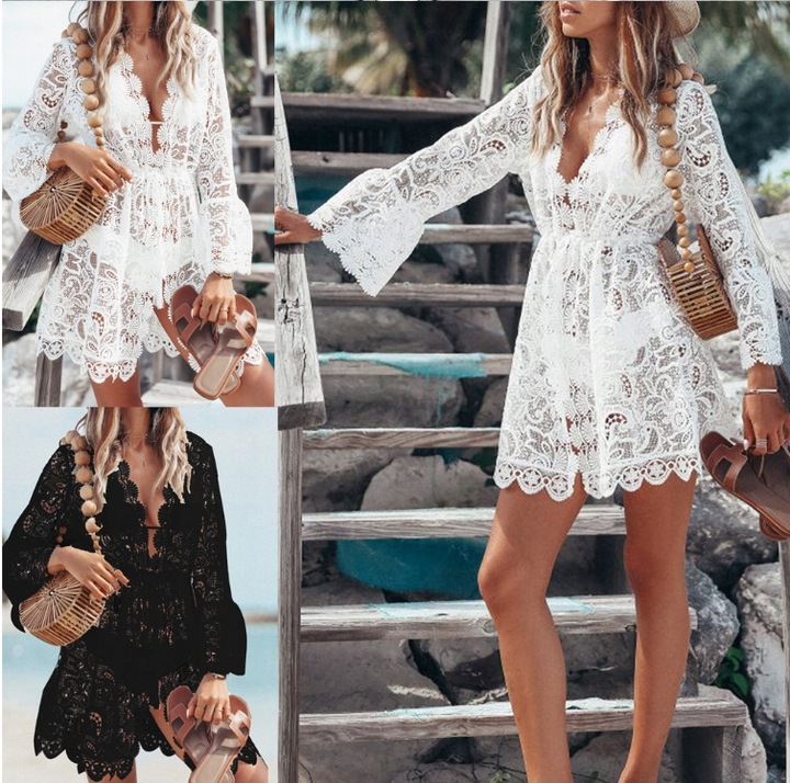 PAREO TUNIKA BOHO LETNIA SUKIENKA KORONKA PLAŻOWA NA PLAŻĘ