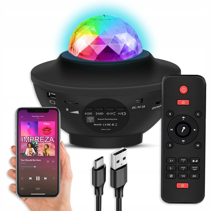 PROJEKTOR GWIAZD LED GŁOŚNIK LAMPA NOCNA + PILOT