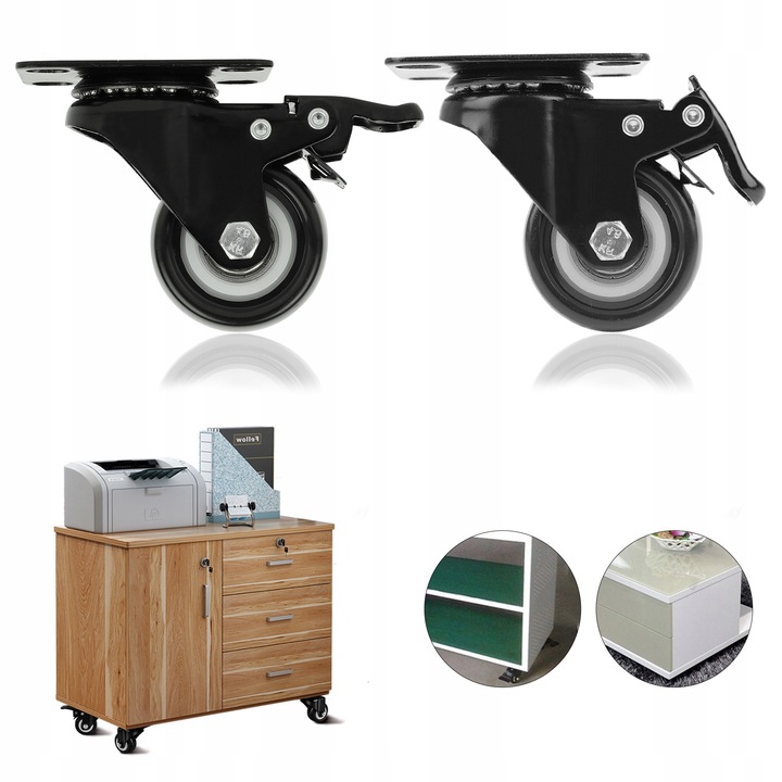 4× ZESTAW JEZDNY KÓŁKA OBROTOWE GUMOWE KOŁA ŁOŻYSKOWANE MEBLOWE 50mm