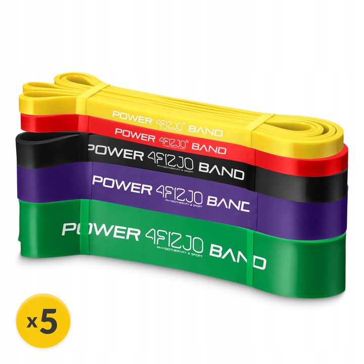 GUMY TAŚMY OPOROWE POWER BAND DO ĆWICZEŃ TRENING FITNESS ZESTAW 5 szt.