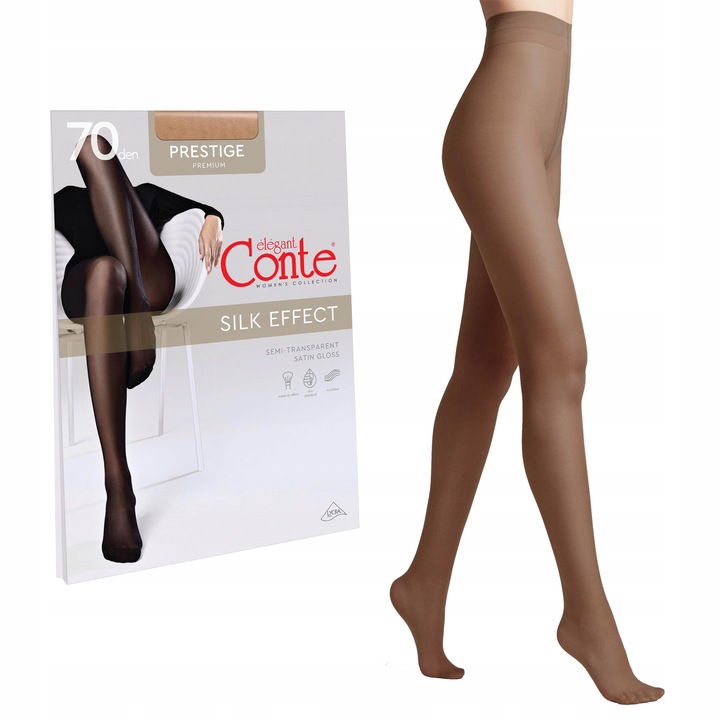 Rajstopy damskie z połyskiem Conte PRESTIGE 70 DEN grube brązowe rozmiar 3