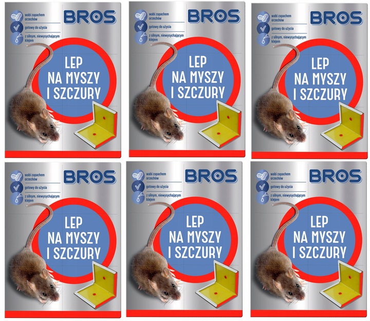 BROS DUŻY Lep na myszy i szczury, pułapka lepowa 6 SZTUK