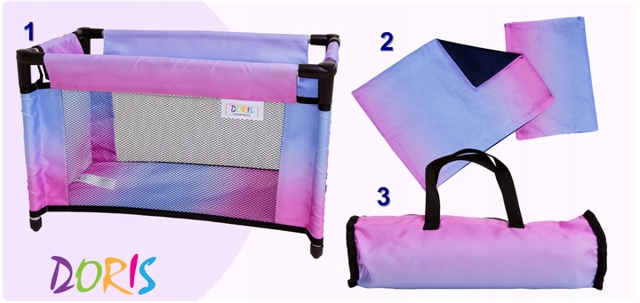 Wózek dla lalek spacerówka głeboki ZESTAW ŁÓŻECZKO POŚCIEL TORBA PRZEWIJAK