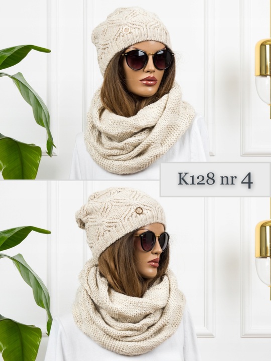 KOMPLET damski CZAPKA + KOMIN ciepły zimowy szal POLSKI z wełną KOLORY