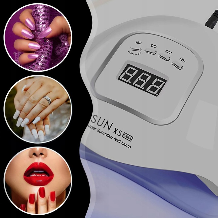 LAMPA UV DO PAZNOKCI LED 80W DO HYBRYD ŻELI MOCNA SUN X5 MAX BIAŁA LCD