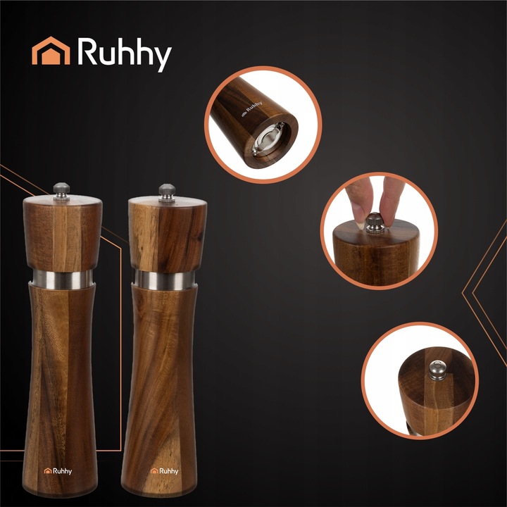 Młynek do Pieprzu i Soli Drewniany Zestaw 2 szt Ręczny Precyzyjne