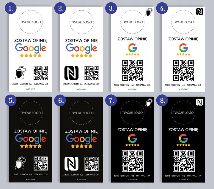 Stojak, STAND NFC, Kod QR do opinii Google Tabliczka Prezenter z logo firmy