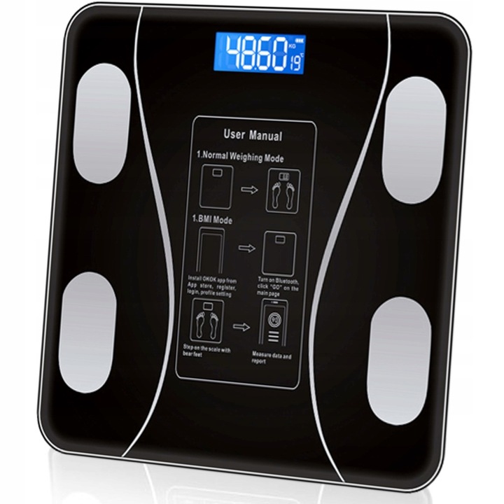 WAGA ŁAZIENKOWA BLUETOOTH SMART 25w1 180Kg ANALITYCZNA INTELIGENTNA + METR