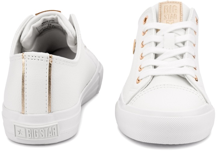 BIG STAR DAMSKIE BIAŁE TRAMPKI ZE ZŁOTYM TEKSTYLNE KLASYCZNE EKOSKÓRA r. 39