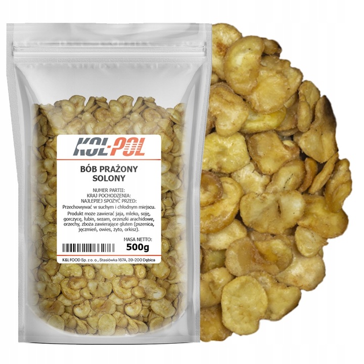 BÓB PRAŻONY SOLONY 500g Chipsy z bobu chrupiące Słona przekąska