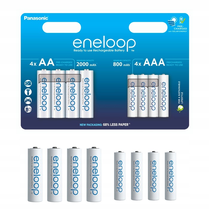 ORYGINALNE AKUMULATORKI ENELOOP Mix 4x2000mAh + 4x 800mAh 100%
