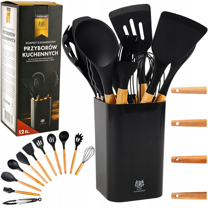 PRZYBORY KUCHENNE SILIKONOWE 12el czarne ZESTAW PRZYBORÓW KUCHENNYCH