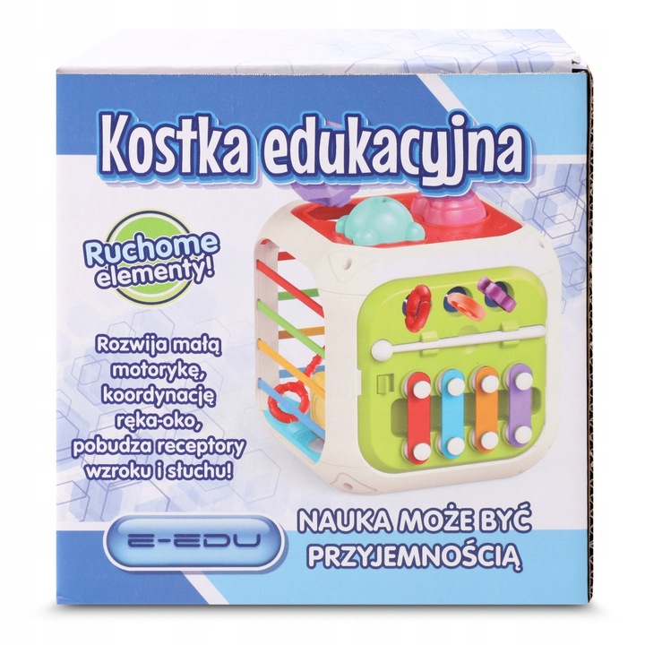 INTERAKTYWNA KOSTKA EDUKACYJNA DLA NIEMOWLĄT SORTER KLOCKI CYMBAŁKI 7w1 PL