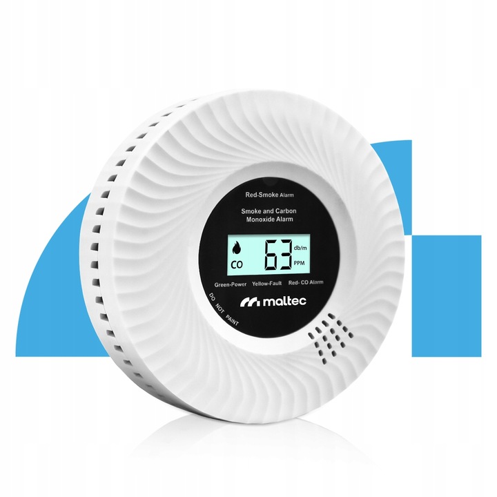 CZUJNIK CZADU I DYMU DETEKTOR TLENKU WĘGLA CERTYFIKOWANY ALARM 2w1 LCD