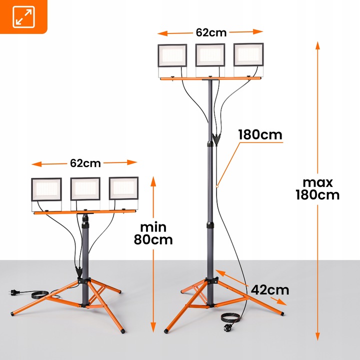 Halogen LED Statyw Budowlany Naświetlacz 3x 100W 33000lm Lampa Na