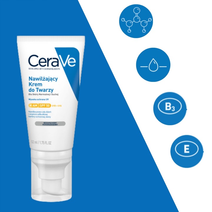 CeraVe Zestaw Nawilżający Krem do Twarzy SPF 50 52ml + Żel Myjący 236 ml