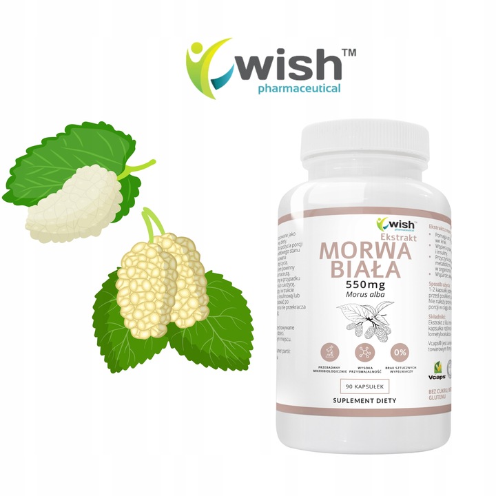 MORWA BIAŁA ekstrakt Z MORWY 550mg wsparcie: POZIOM CUKRU CUKRZYCA 90k WISH