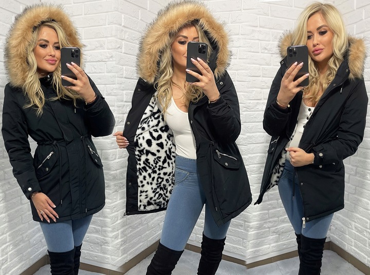 ZIMOWA PANTERA CIEPŁA PARKA KURTKA NA MISIU L