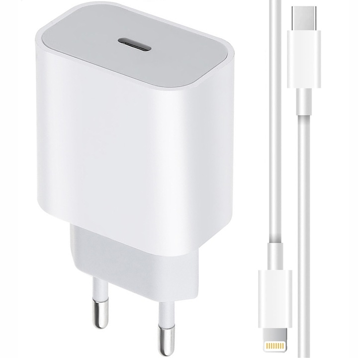 SZYBKA ŁADOWARKA DO IPHONE 11 12 13 14 KOSTKA 20W + KABEL 1M USB-C LIGHTING