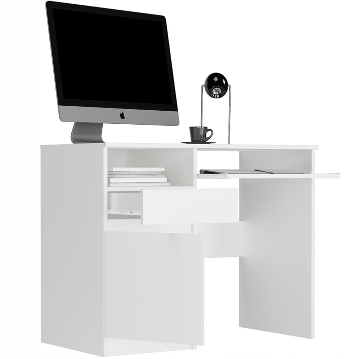 Meble biurko komputerowe stolik 96cm białe lewe N-35L