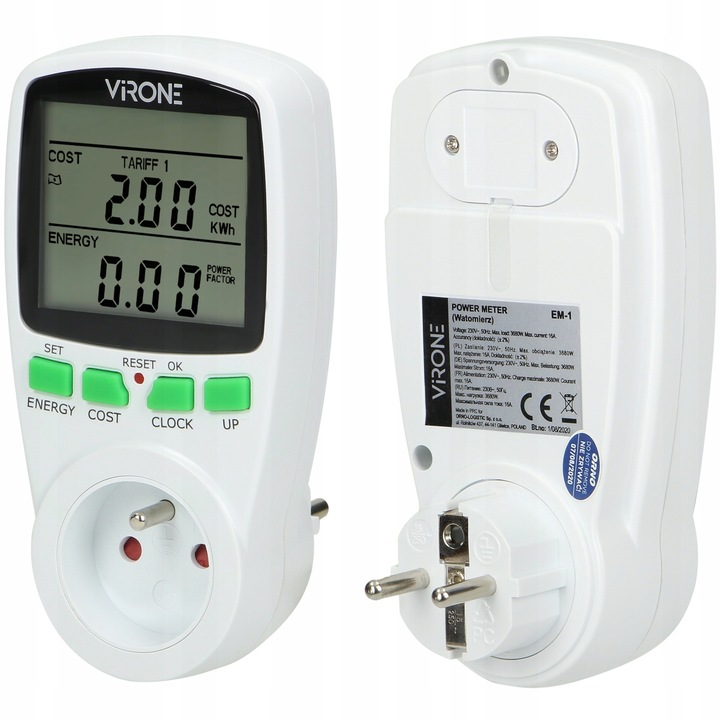 WATOMIERZ LICZNIK ENERGII MIERNIK ZUŻYCIA POBORU PRĄDU WOLTOMIERZ 2 TARYFY