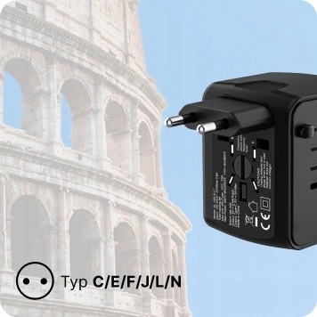 Adapter Podróżny Przejściówka Zasilania EU UK US AU 3x USB-A 1x USB-C