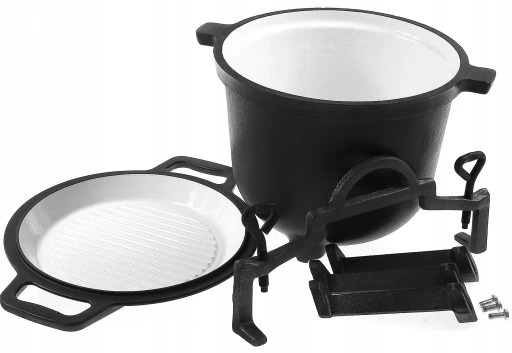 Kociołek myśliwski na pieczonki 8l żeliwny emaliowany 2w1 grill