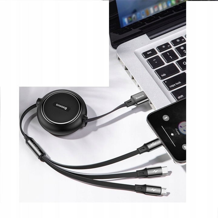 Kabel Zwijany USB 3 w 1 Lightning do iPhone Micro USB, USB-C 1,2m