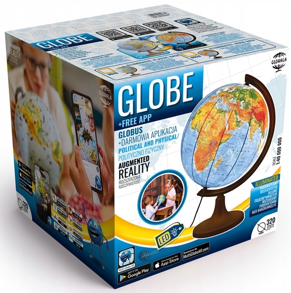 Globus 320mm PODŚWIETLANY 2w1 +strefy + APLIKACJA , na prezent , polit-fiz