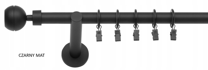 KARNISZ POJEDYNCZY 200 CM 19 MM CZARNY MAT BIAŁY MAT WYBÓR ZAKOŃCZEŃ RENA