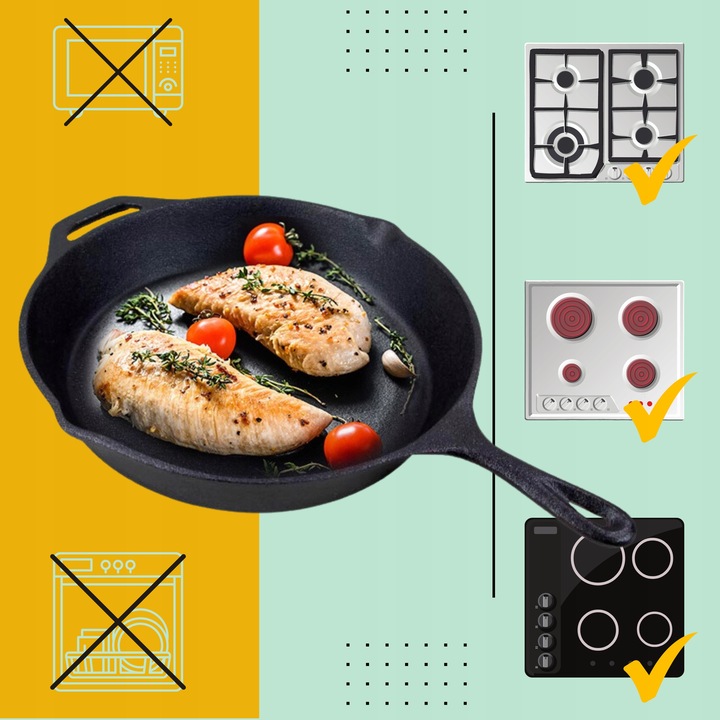 PATELNIA ŻELIWNA DUŻA 31cm INDUKCJA OGNISKO GRILL GAZ TALERZ ŻELIWNY