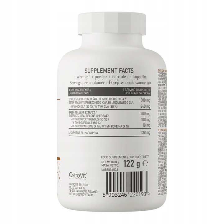 OstroVit CLA + Zielona Herbata + L-Karnityna 90 kap REDUKCJA Green Tea