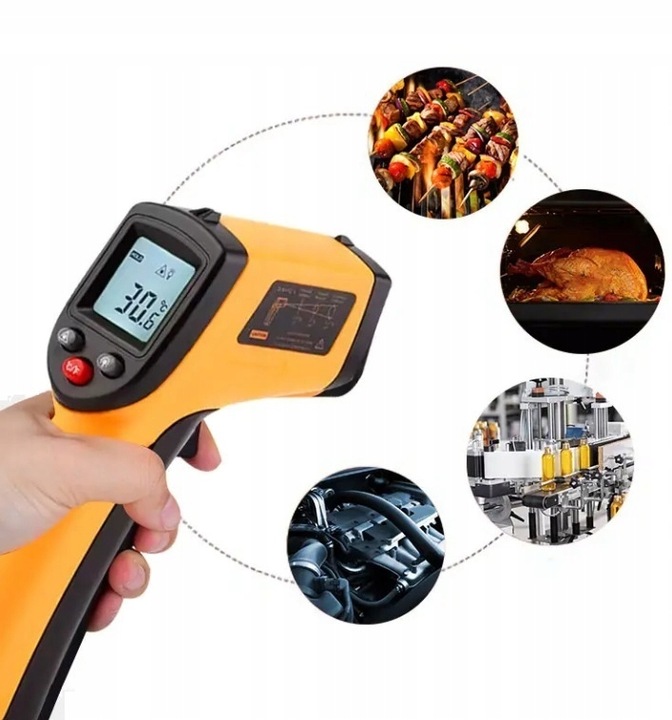 PIROMETR LASEROWY TERMOMETR BEZDOTYKOWY LCD -50 +380°C MIERNIK PODCZERWIEŃ