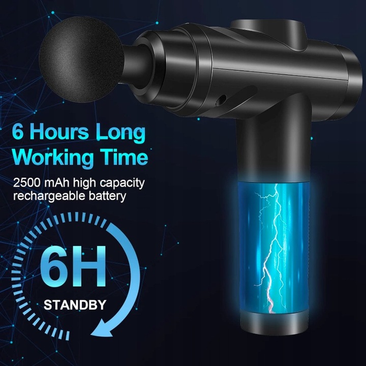 MASAŻER PISTOLET DO MASAŻU ANTYCELULITOWEGO ORAZ MIĘŚNI ZEROLIA 10 NASADEK